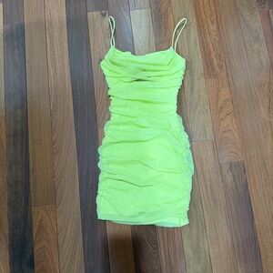 Oh Polly Neon Lime Ruched Slip Mini Dress US4
